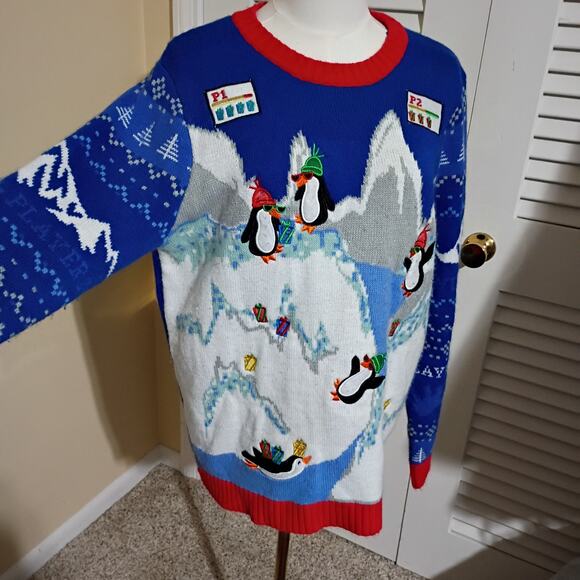 Ugly Christmas Sweater W XS/S Kids XL Husky !4/16 Penguin Video Game EASY CARE - Picture 1 of 12